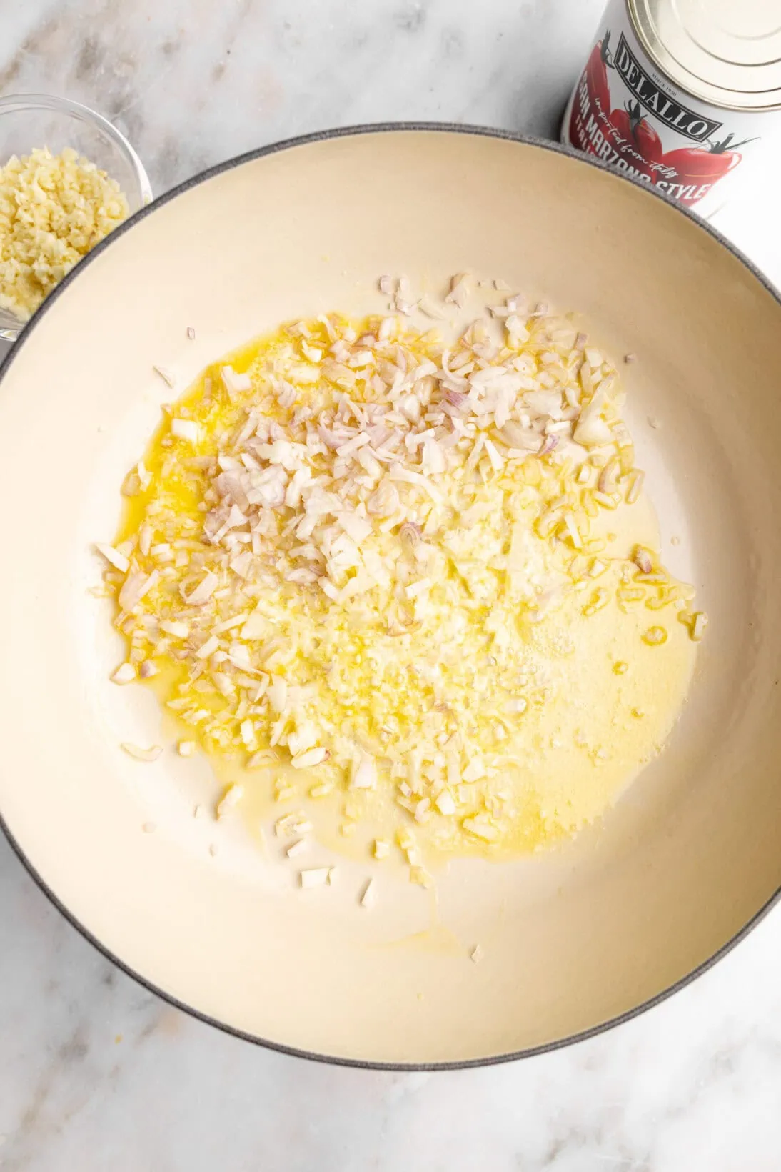 step by step: sautéing the shallots in butter