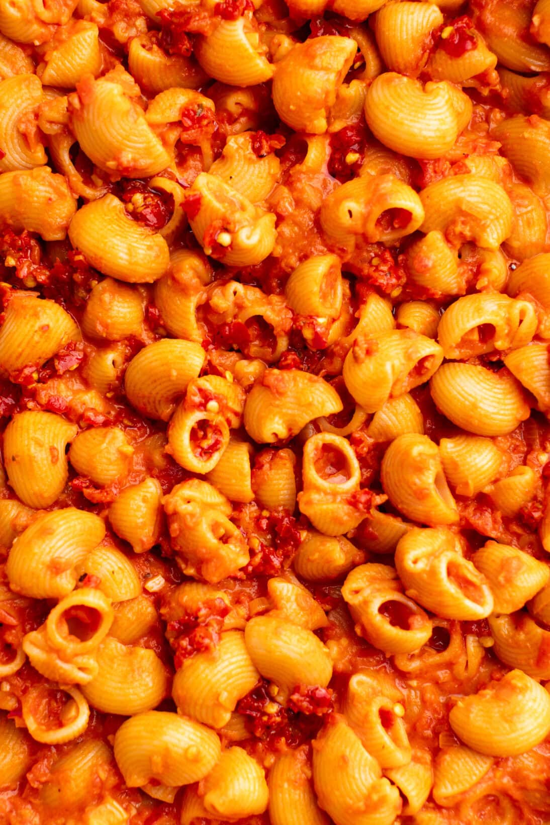 macro shot of spicy vodka rigatoni