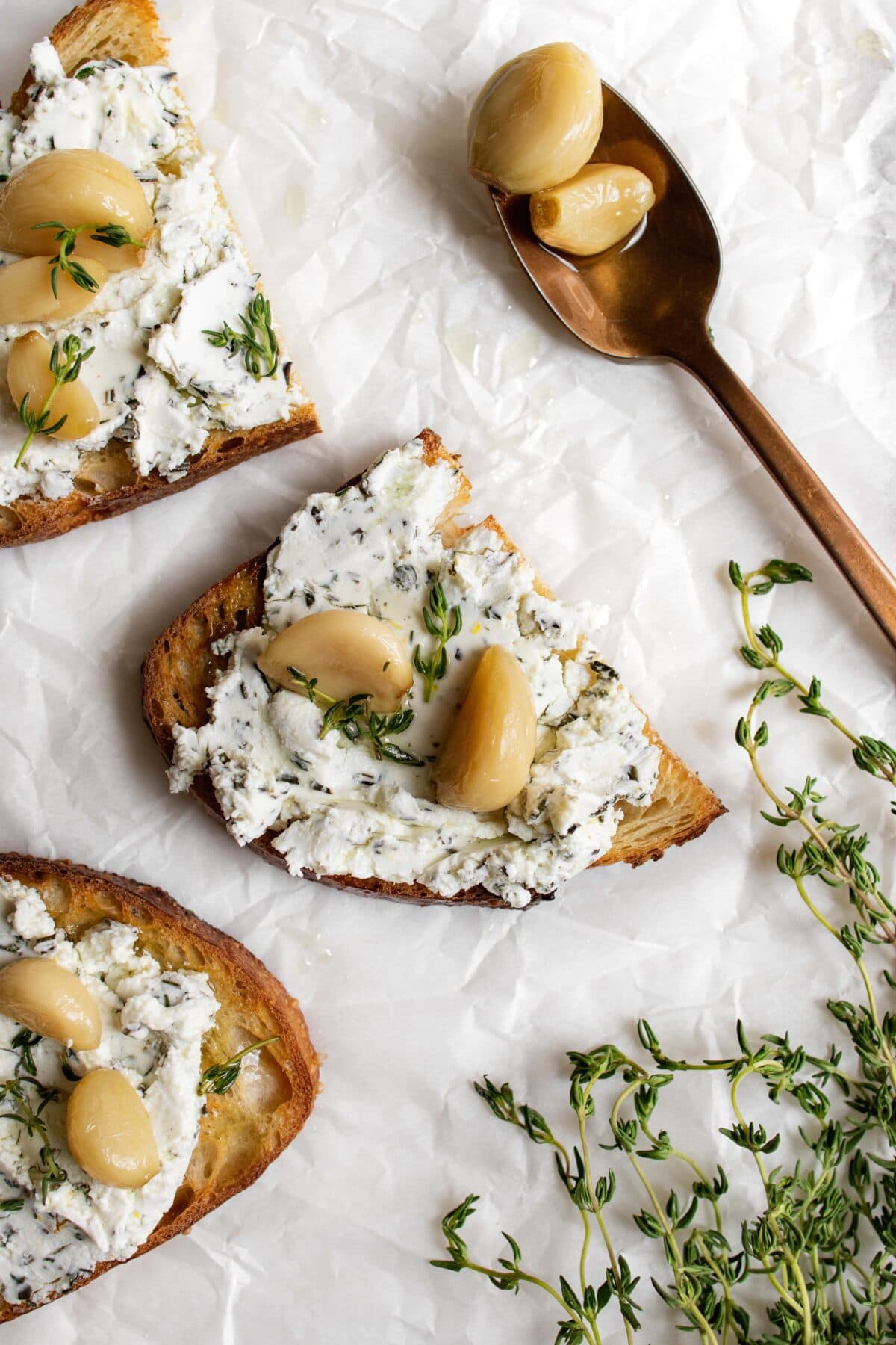 Garlic Confit with Herb Goat Cheese Toast
