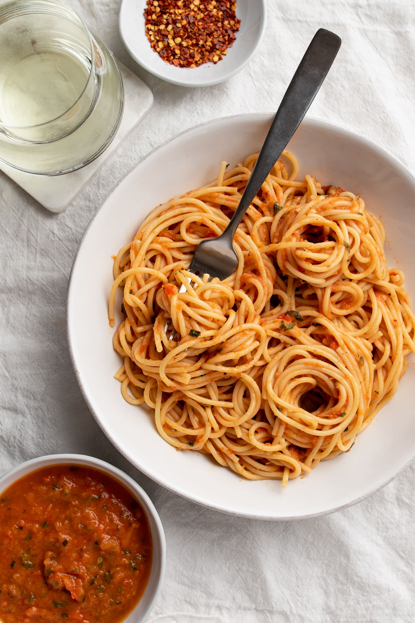 roasted red pepper sauce on pasta