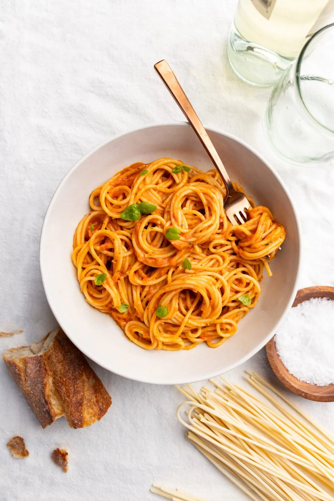 roasted red pepper sauce over pasta