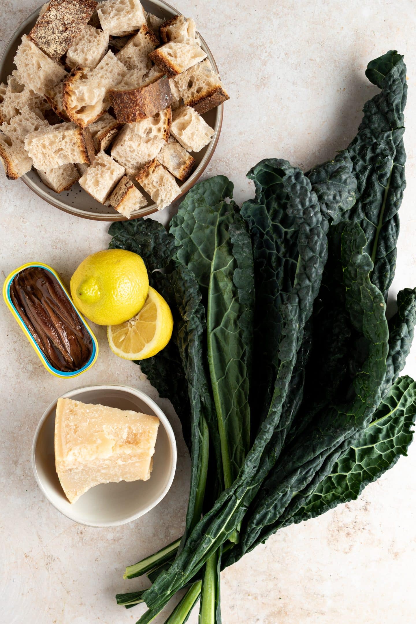 ingredients for kale caesar salad