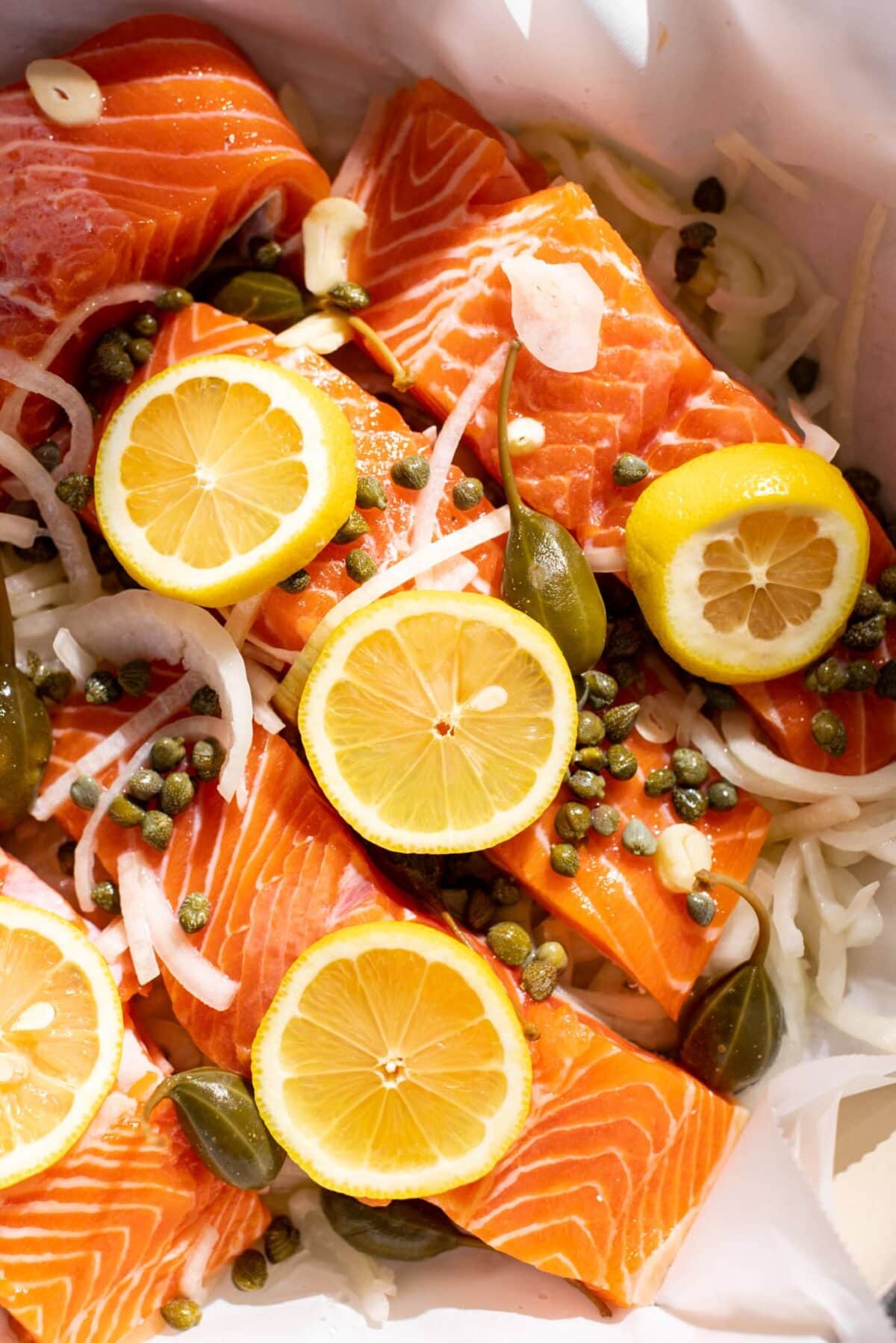 Steamed Salmon (with lemon and capers)