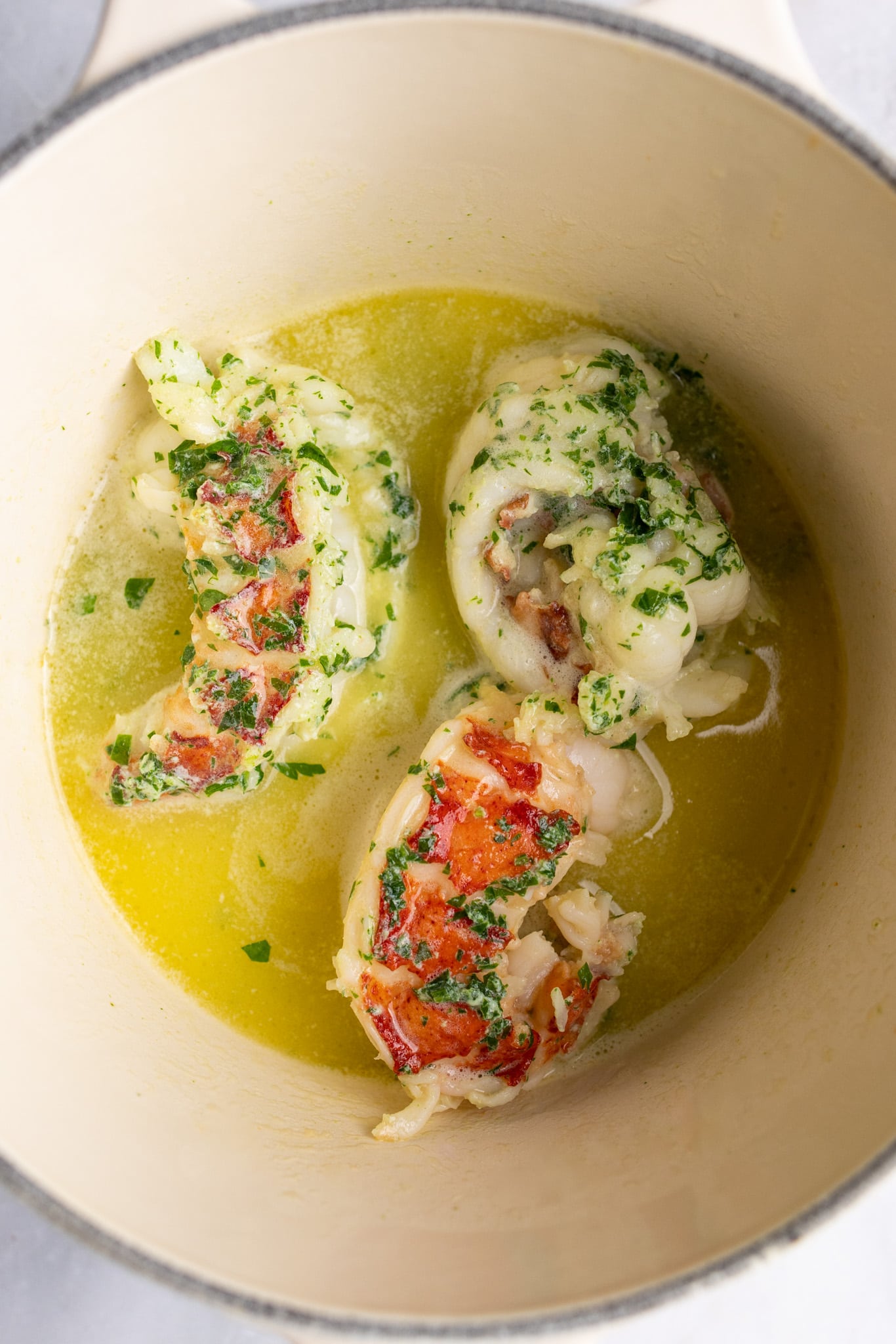 lobster tail meat in parsley butter - cooked