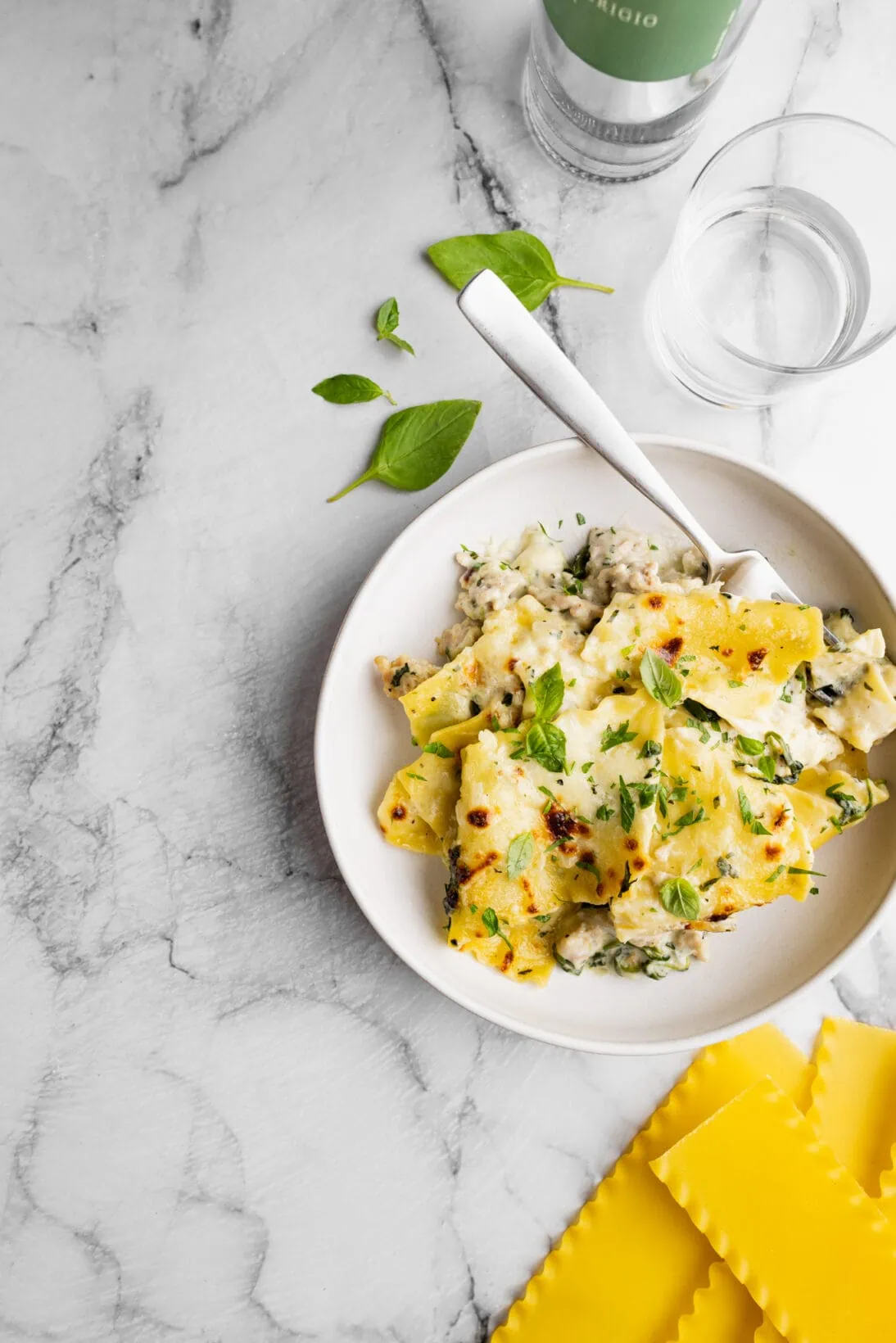 bowl of white skillet lasagna