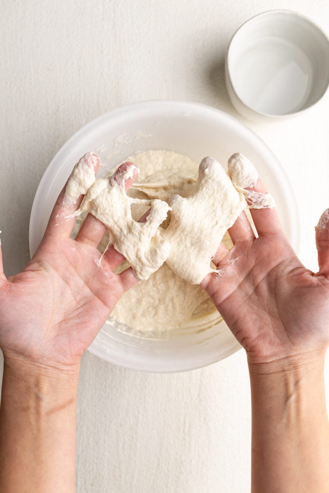 initial texture of the dough- sticky and wet