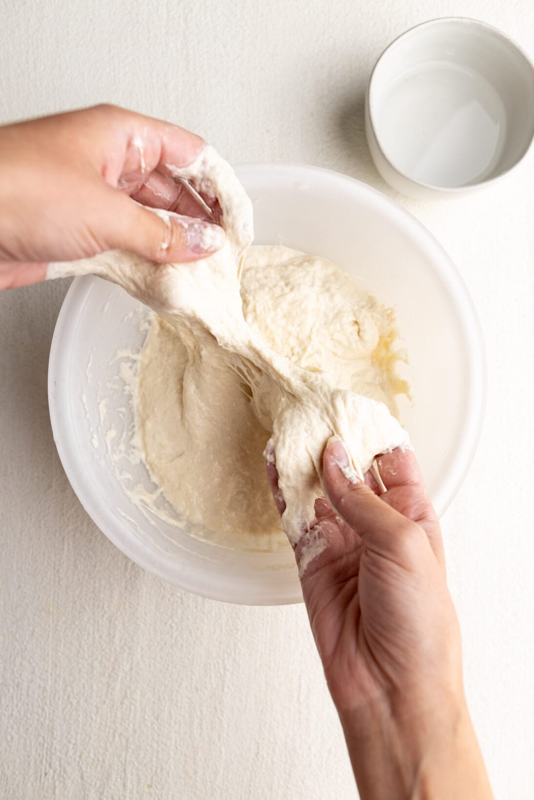 initial texture of the dough- sticky and wet