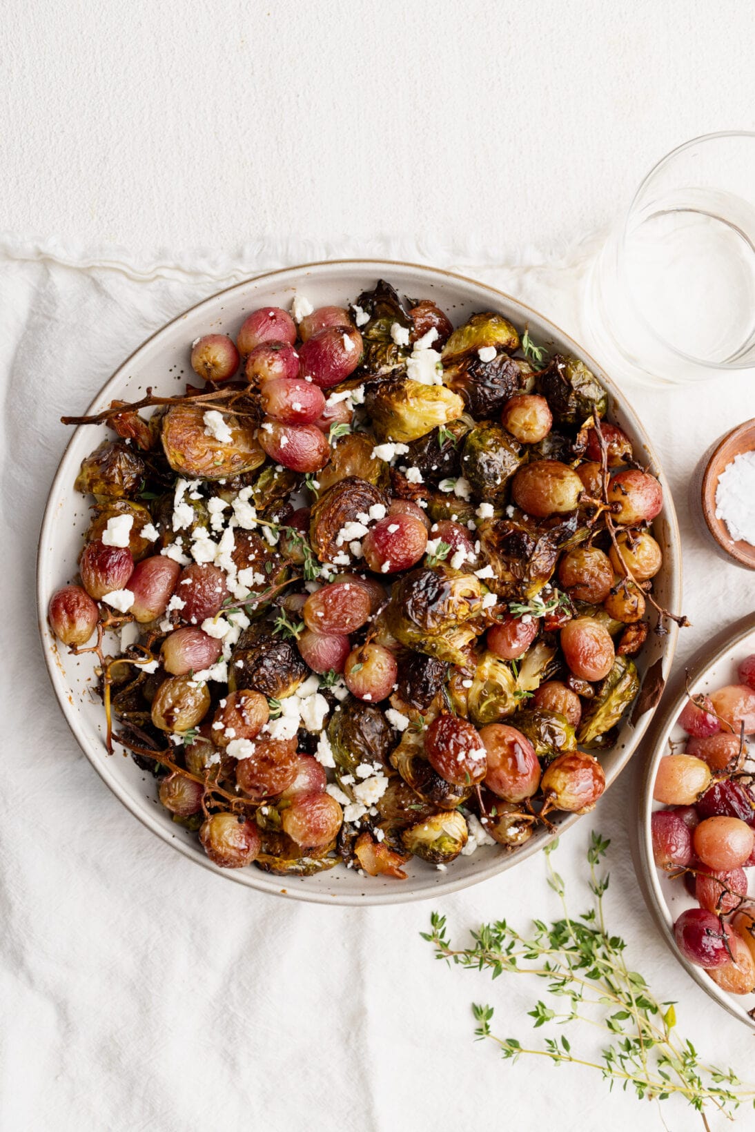 balsamic roasted grapes and Brussels Sprouts in a bowl. 