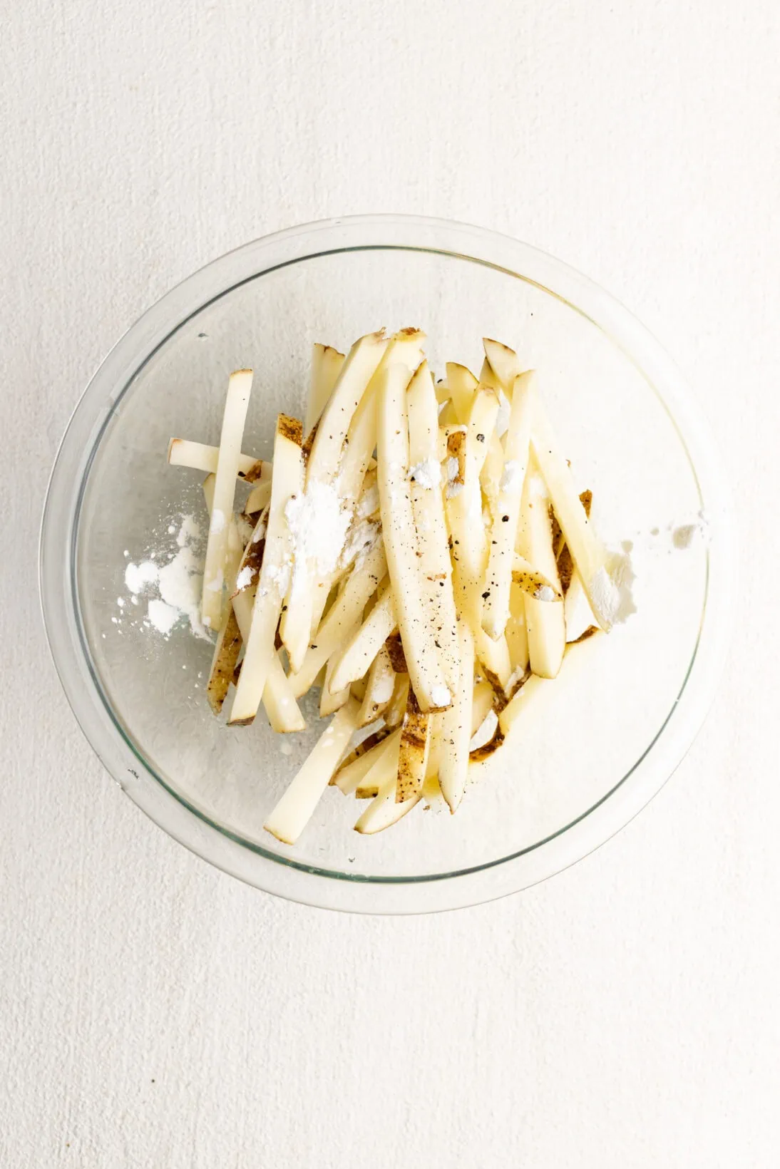 fries covered in corn starch salt and olive oil