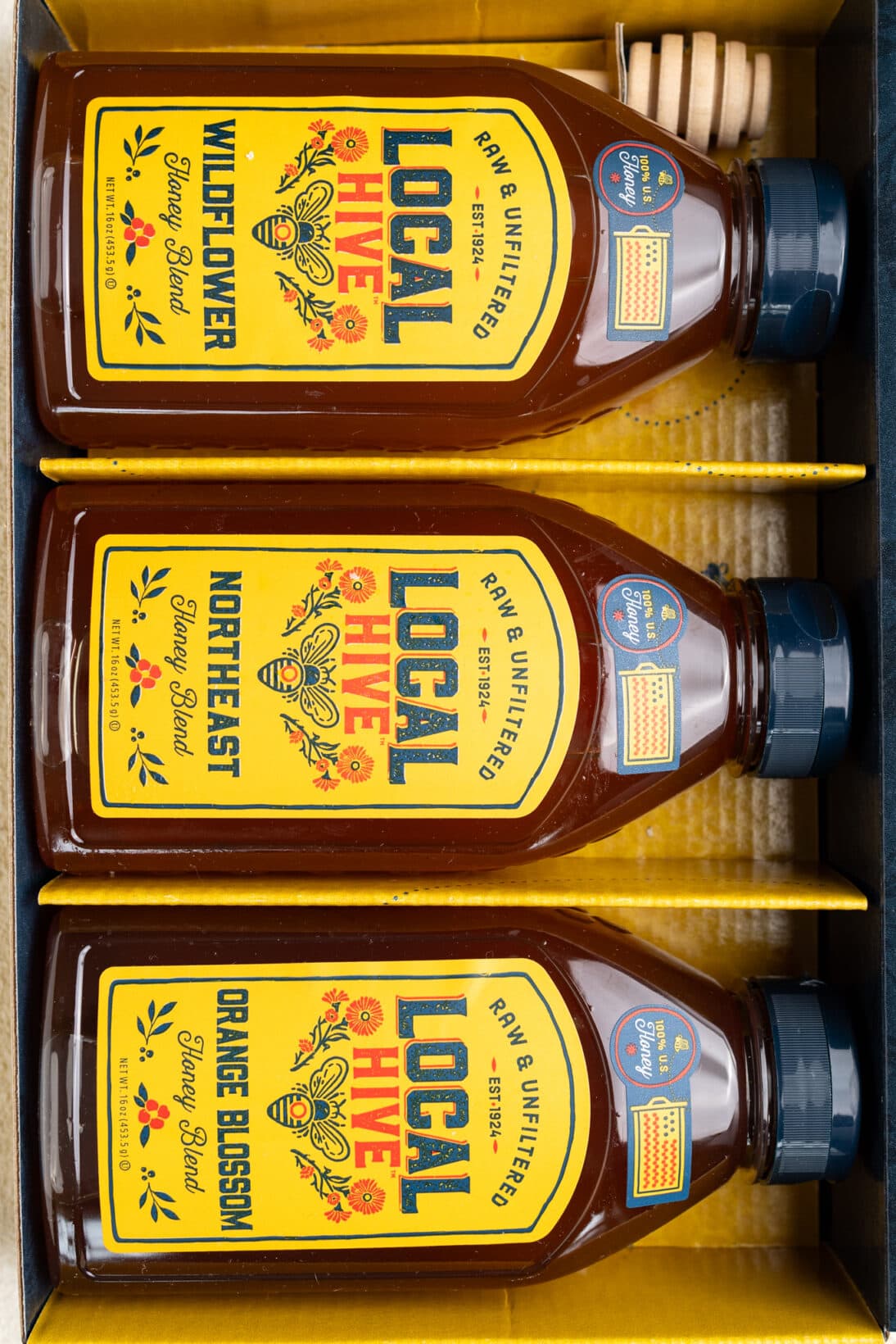 up close local hive gift box with 3 varietals