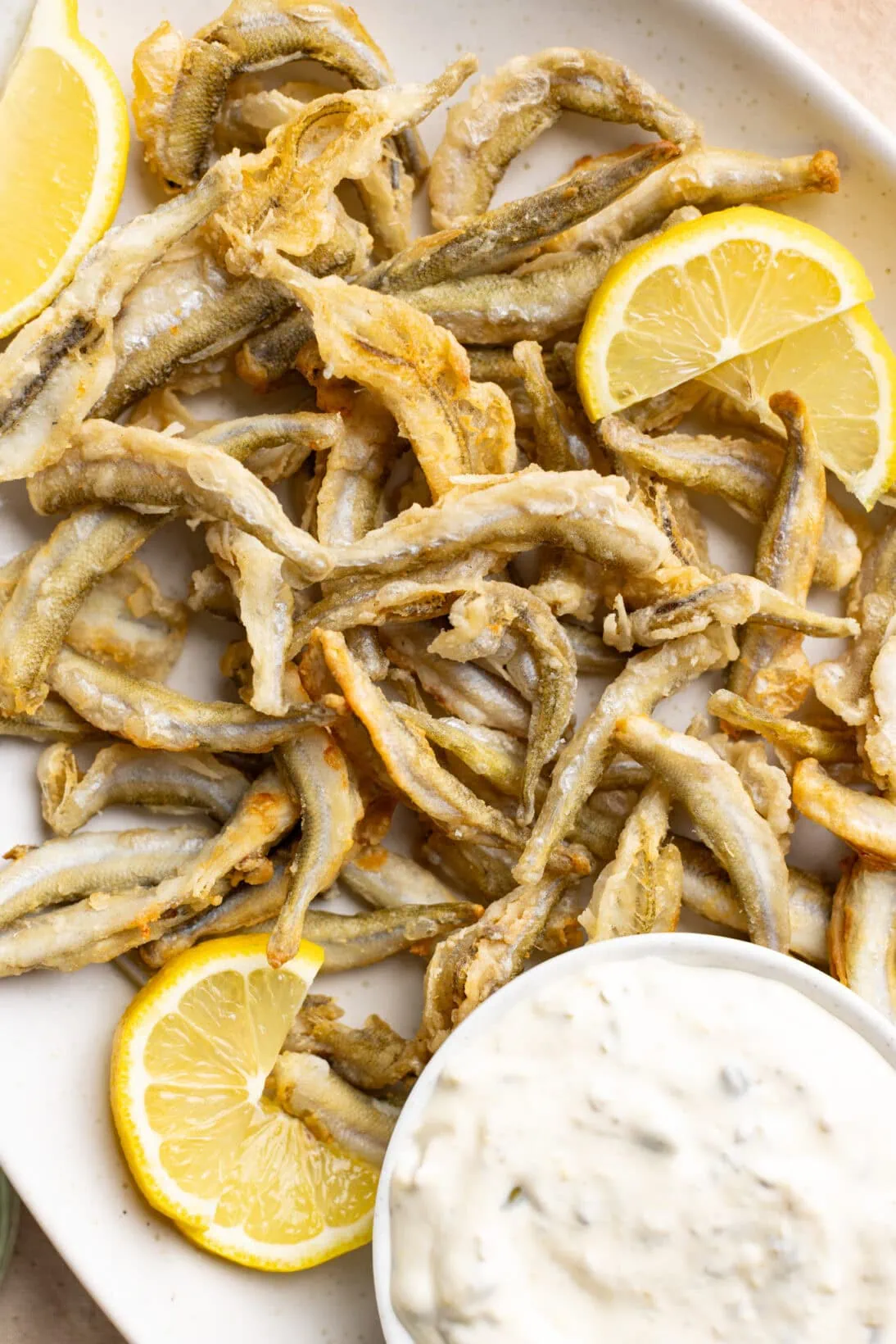up close shot of crispy fried smelt