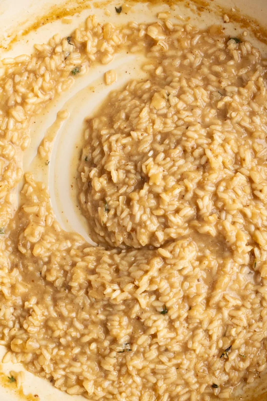 finished up close creamy French onion risotto