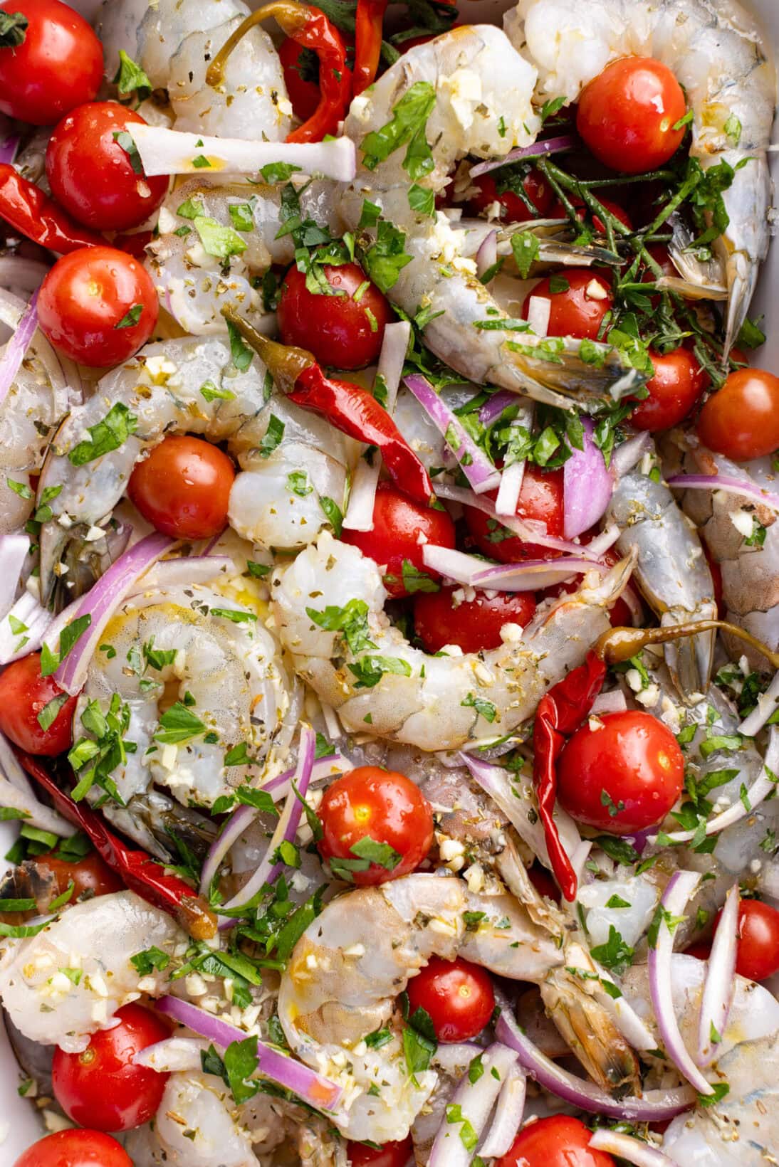 uncooked  Mediterranean shrimp and feta bake