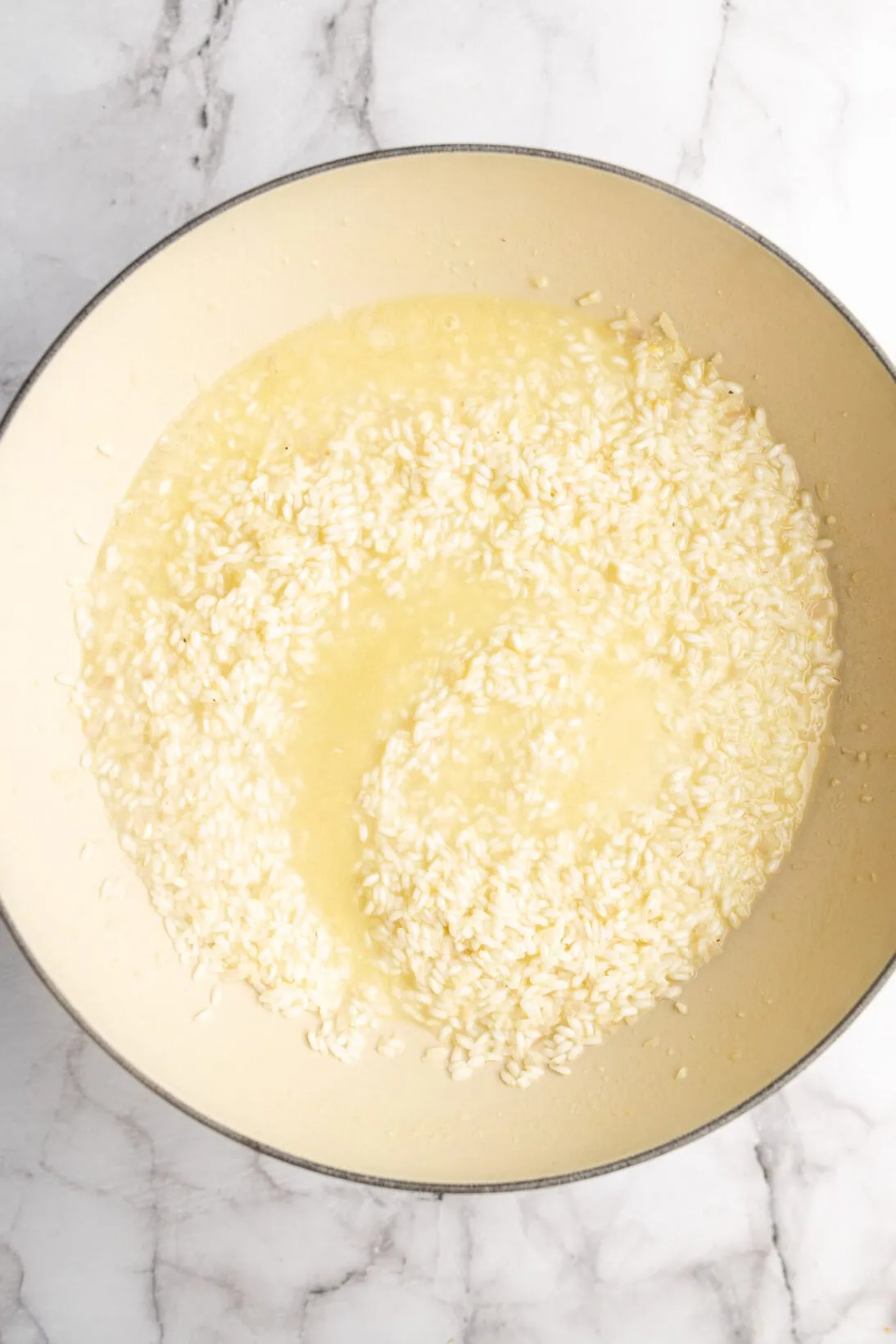 making the risotto: after adding a second round of broth