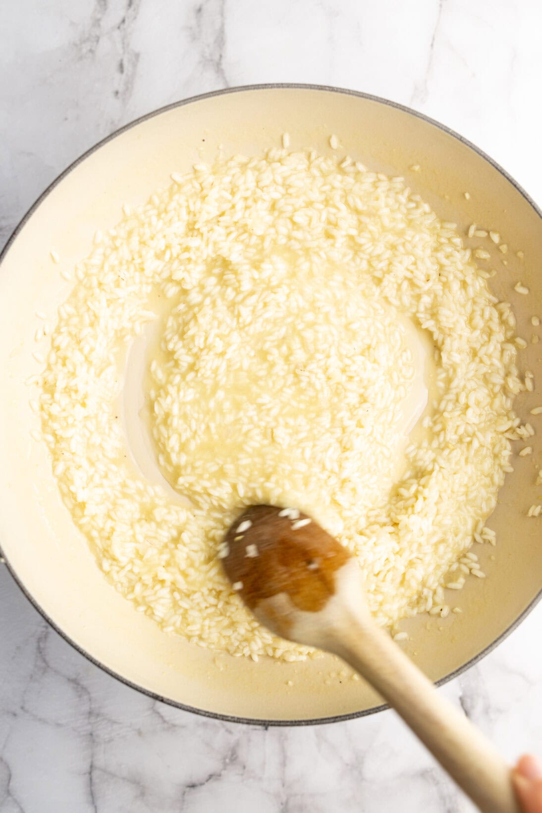 making the risotto: mixing the risotto