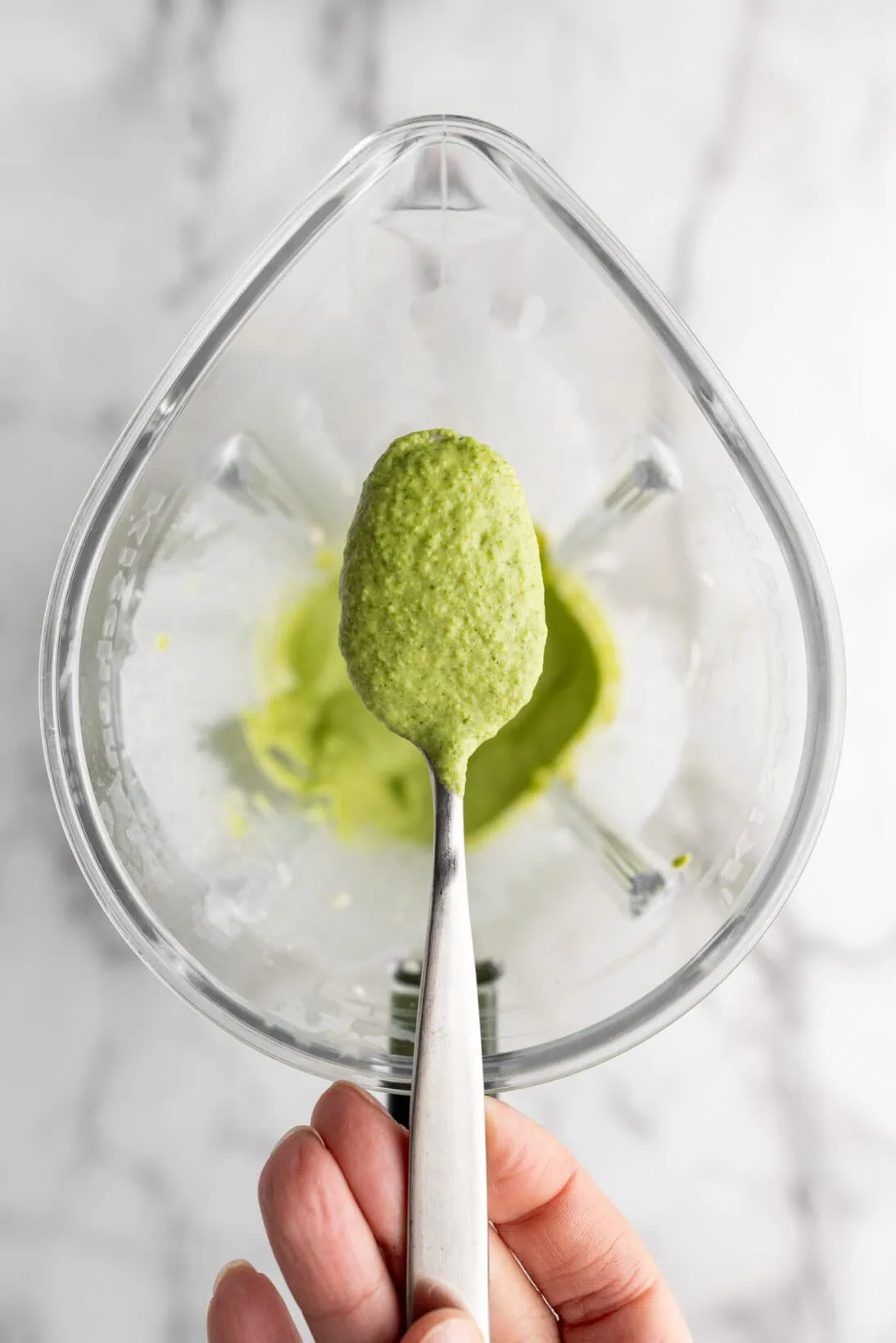 freshly blended artichoke and spinach pasta sauce