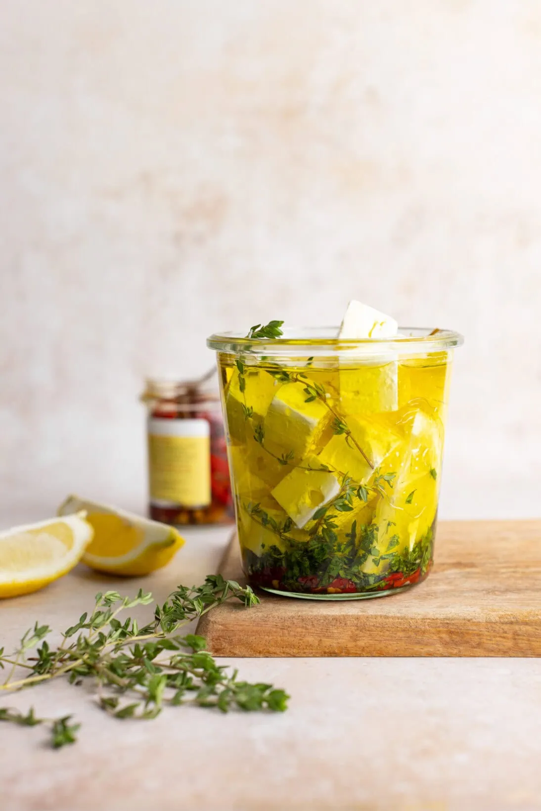 feta in olive oil with herbs and chilies