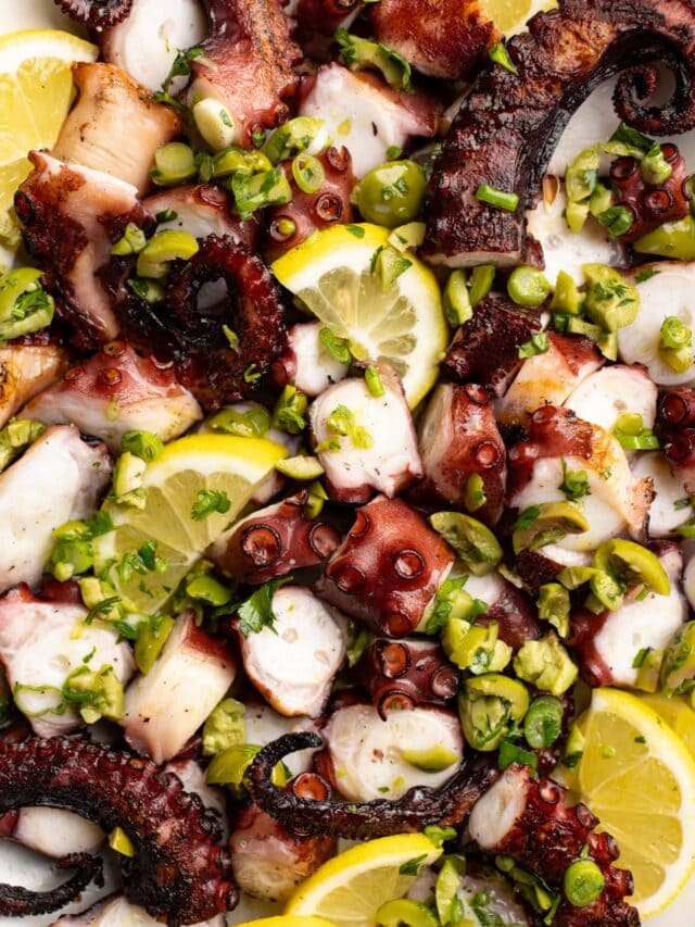 Grilled Octopus (with a green olive salsa verde)