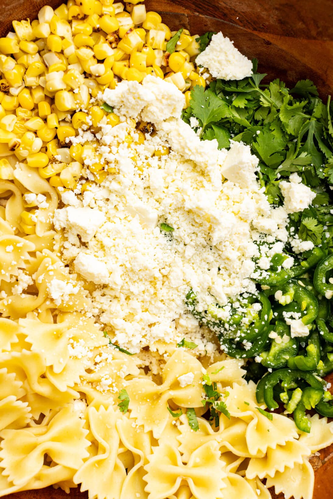 un-tossed Mexican street corn pasta salad