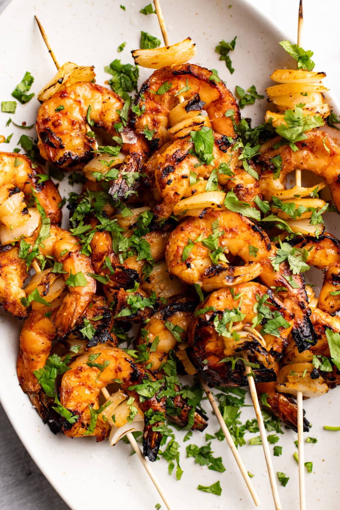 grilled peri-peri shrimp topped with cilantro