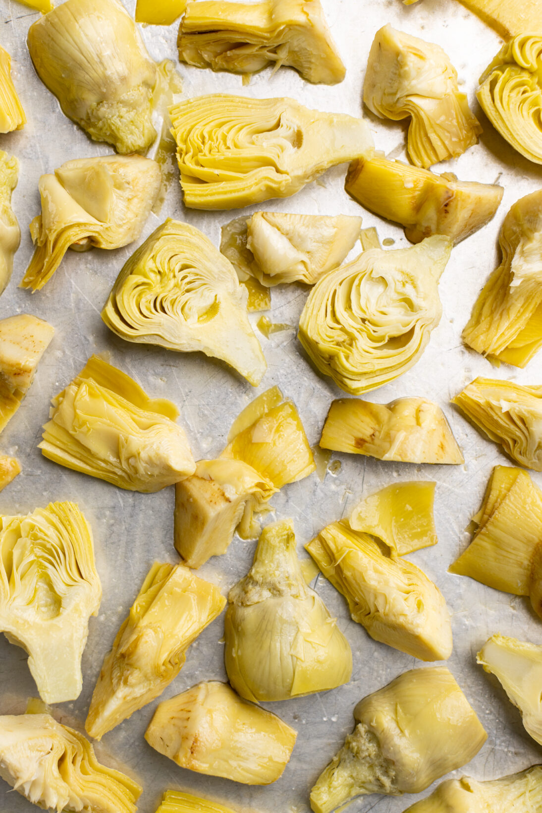 canned artichokes on a sheet pan