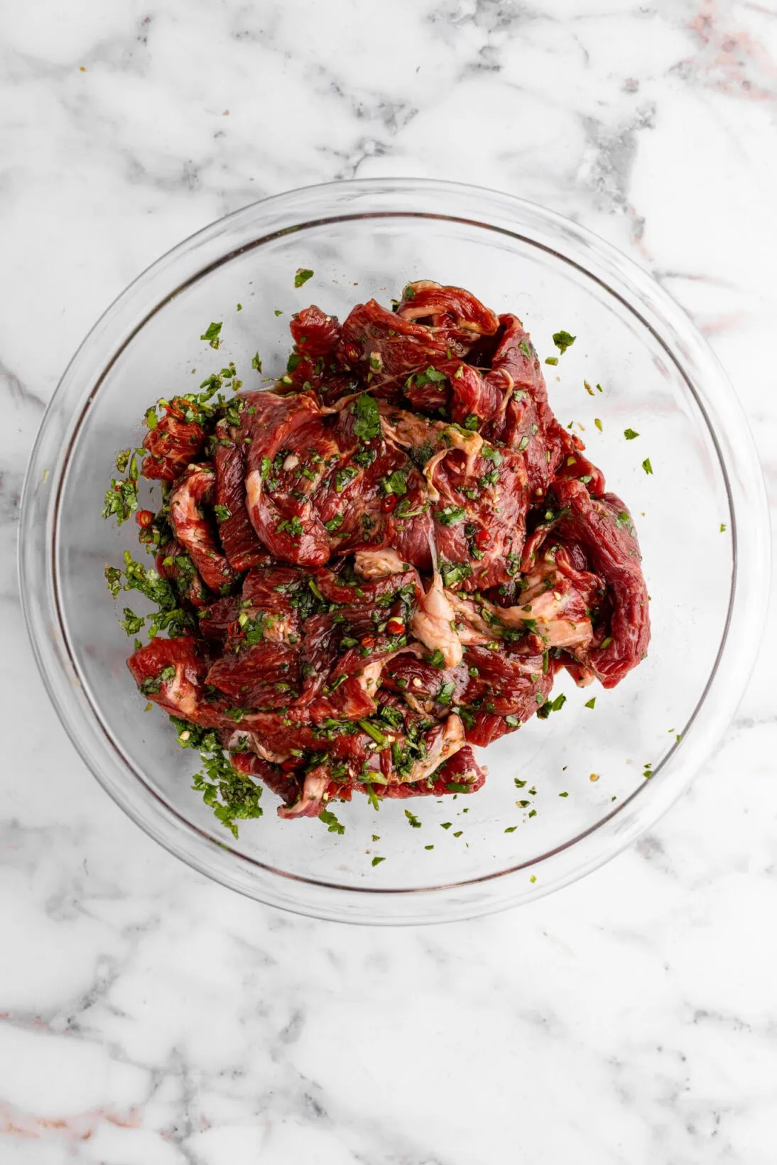 the beef marinating 