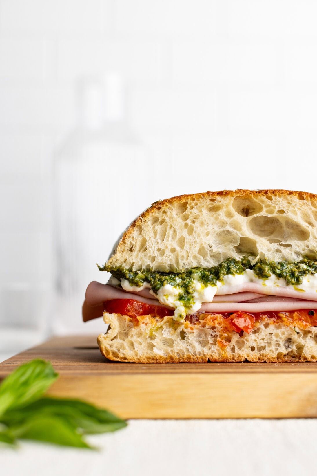 Mortadella Sandwich (Roasted Tomatoes, Stracciatella & Pesto).