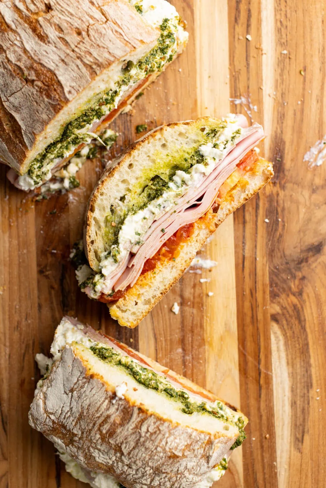 finished mortadella sandwich. 