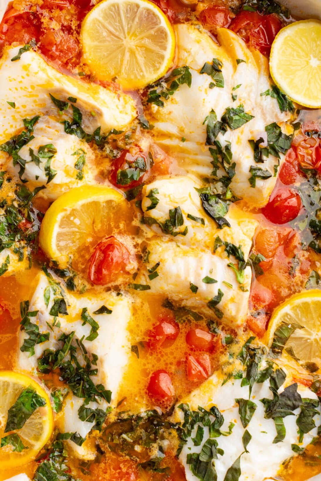 cooked tomato poached cod