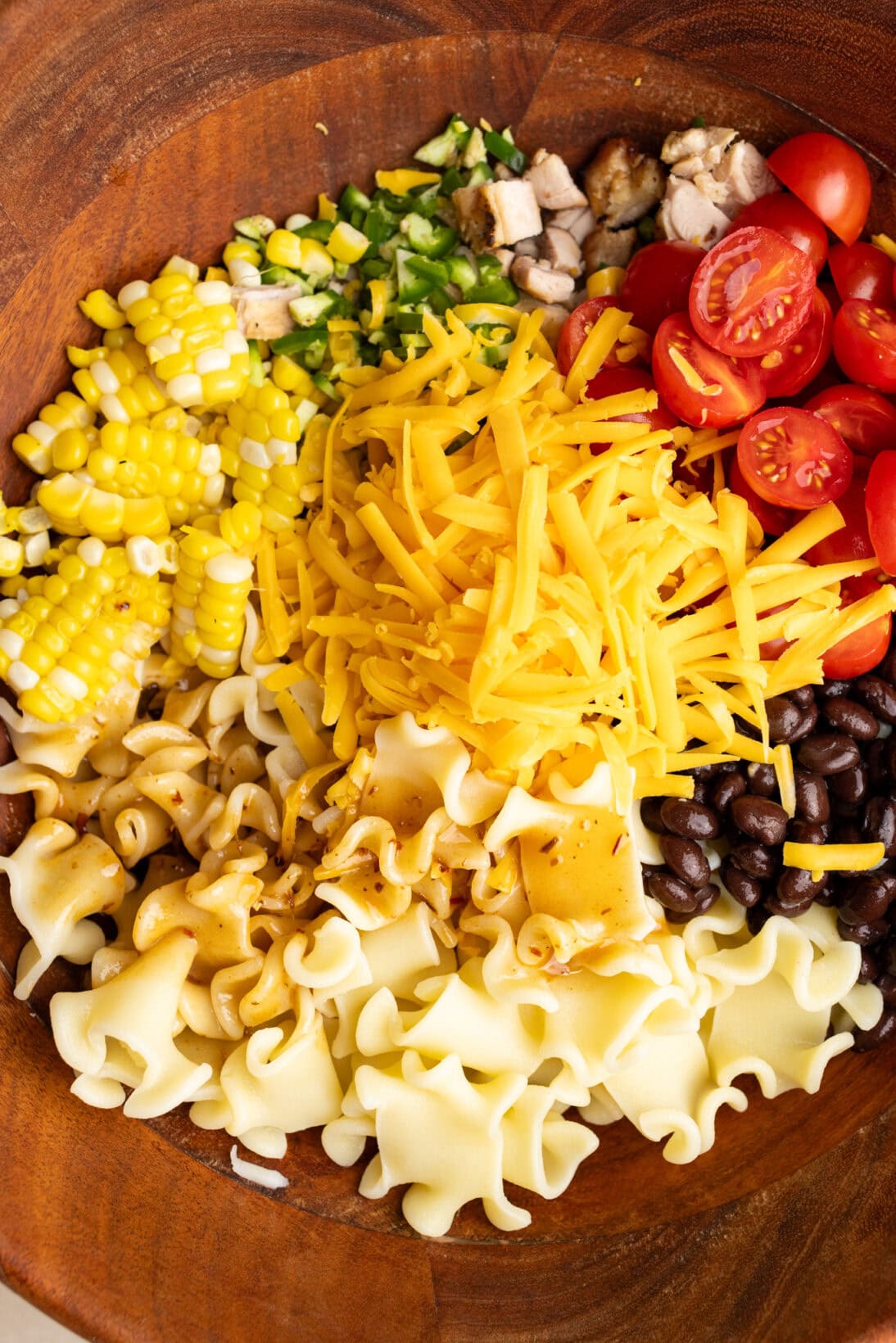 the ingredients that go into the southwest pasta salad