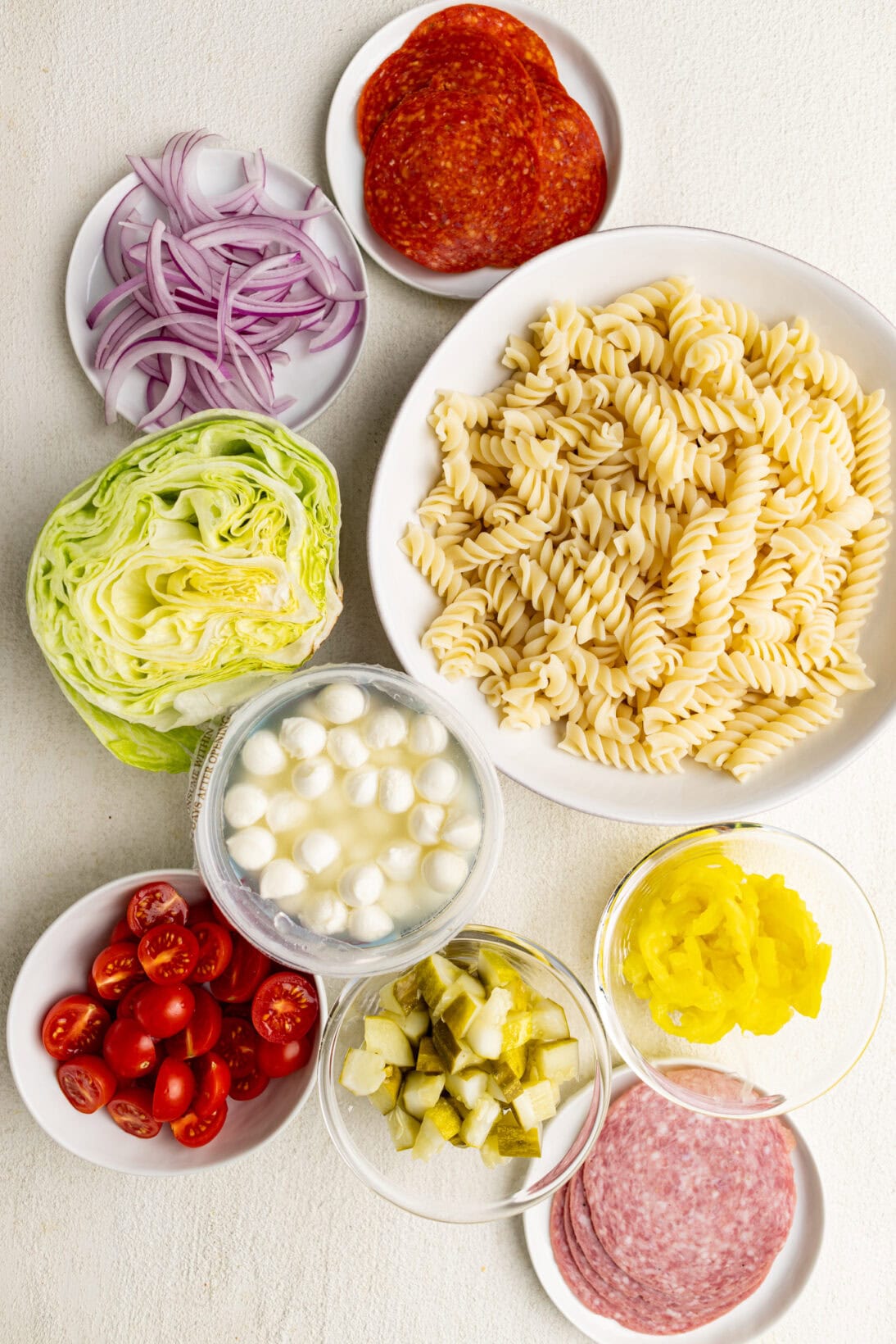 ingredients for the grinder pasta salad