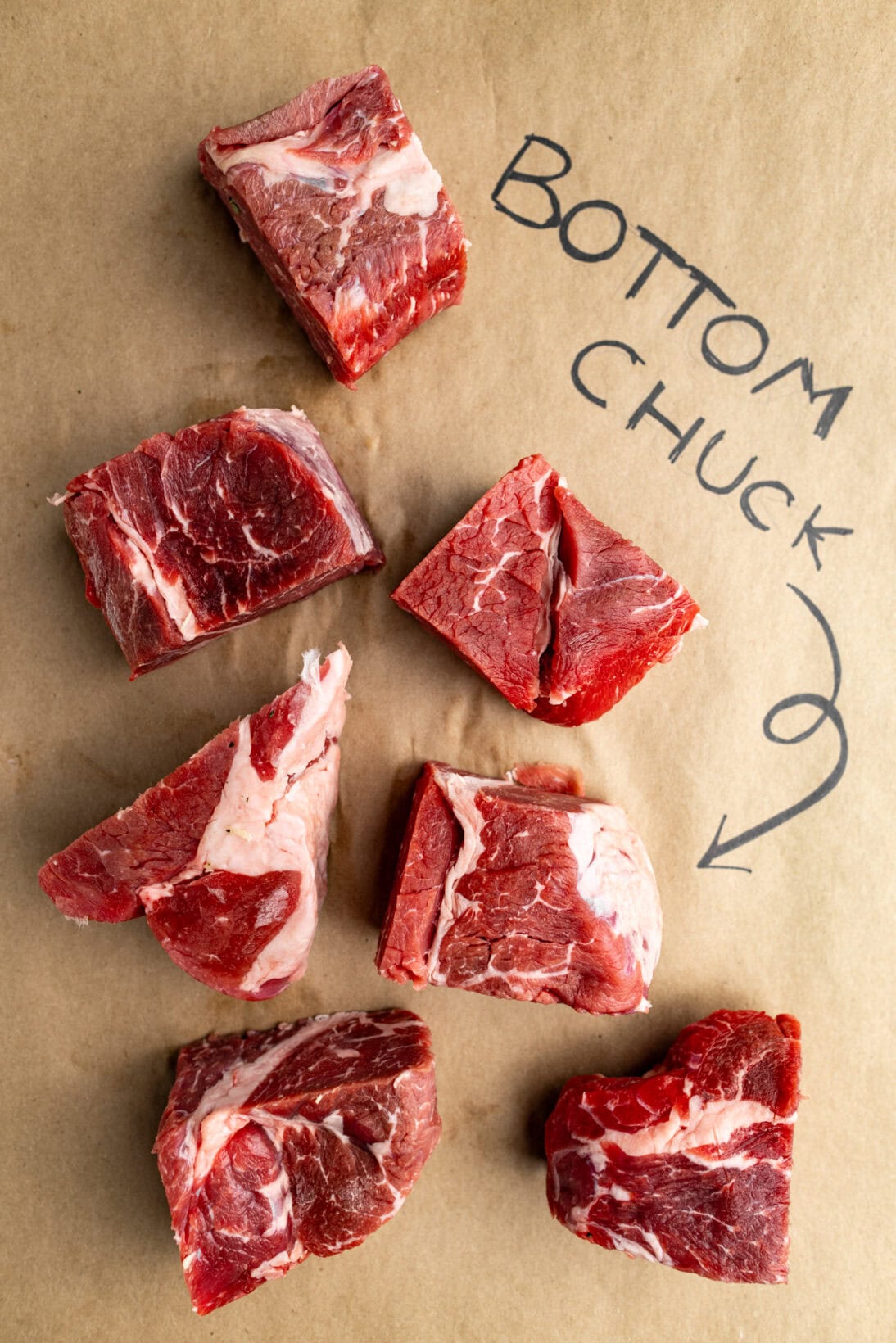 bottom chuck cut into large pieces