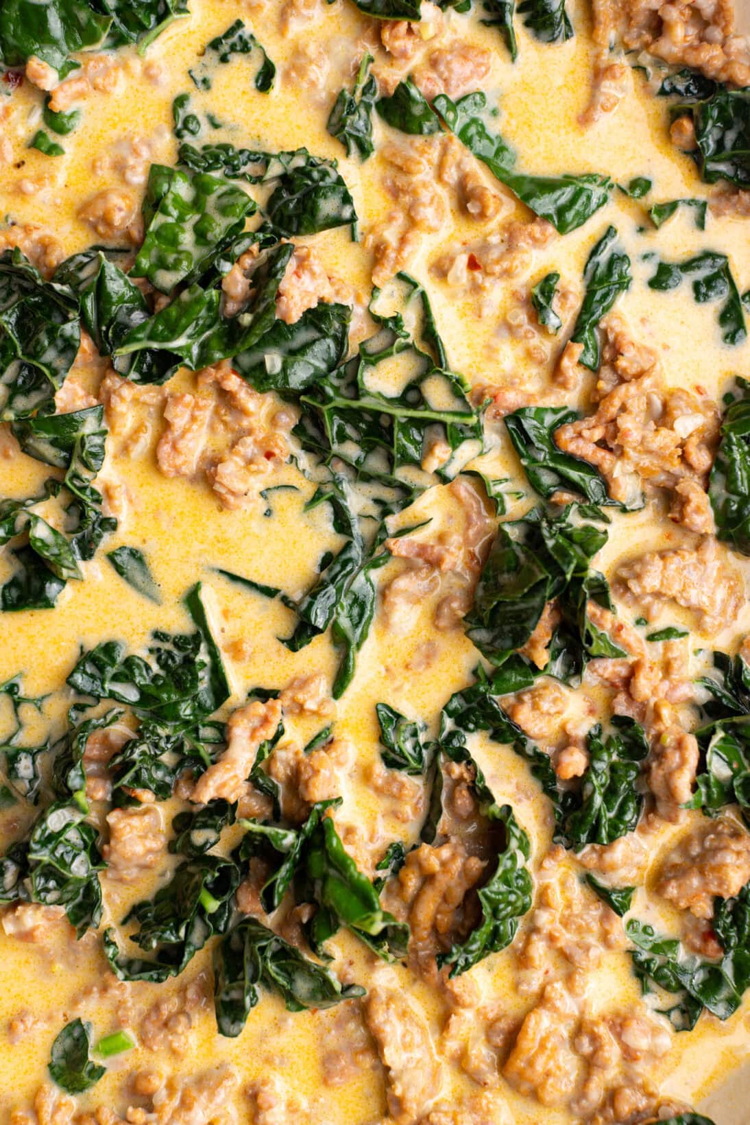 the creamy Tuscan gnocchi sauce  right before the gnocchi is added in.