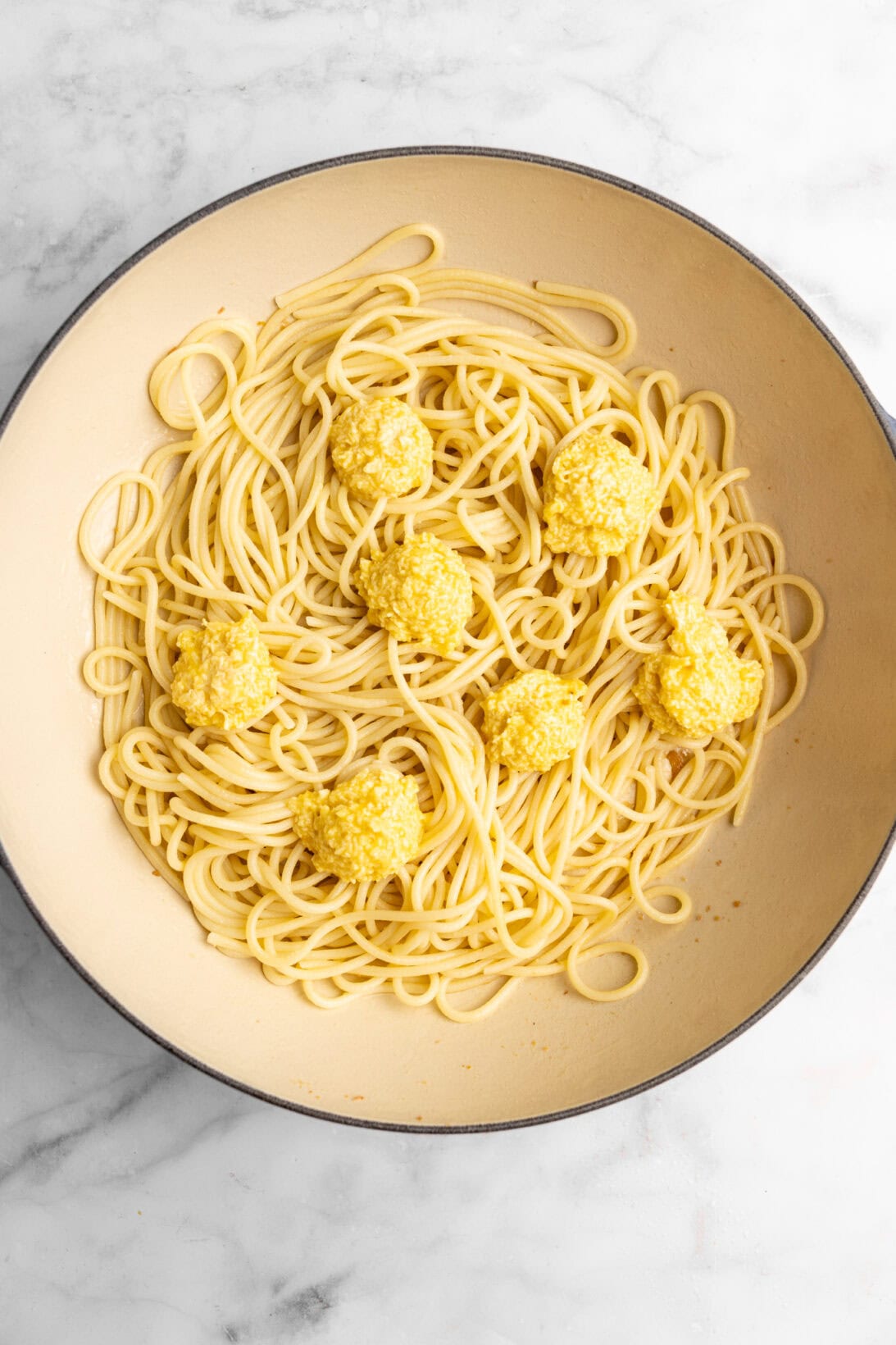 pasta with cheese and egg mixture added