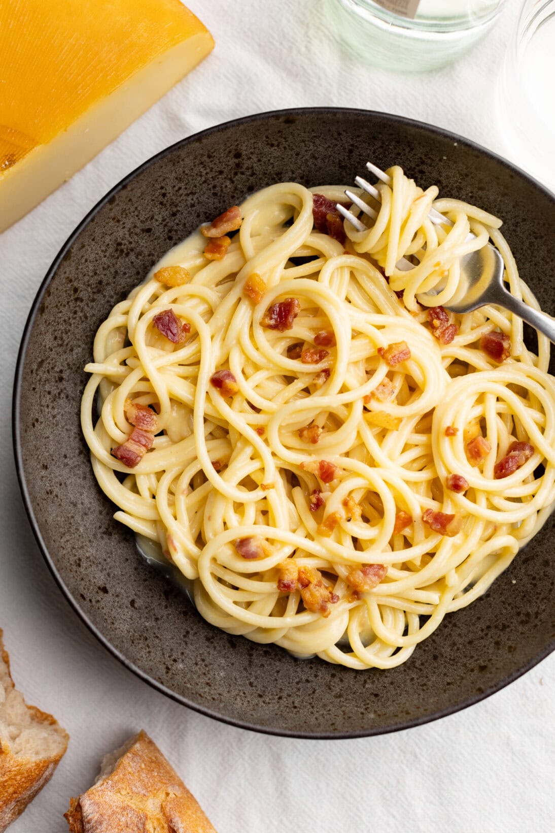 bowl of smoked gouda carbonara