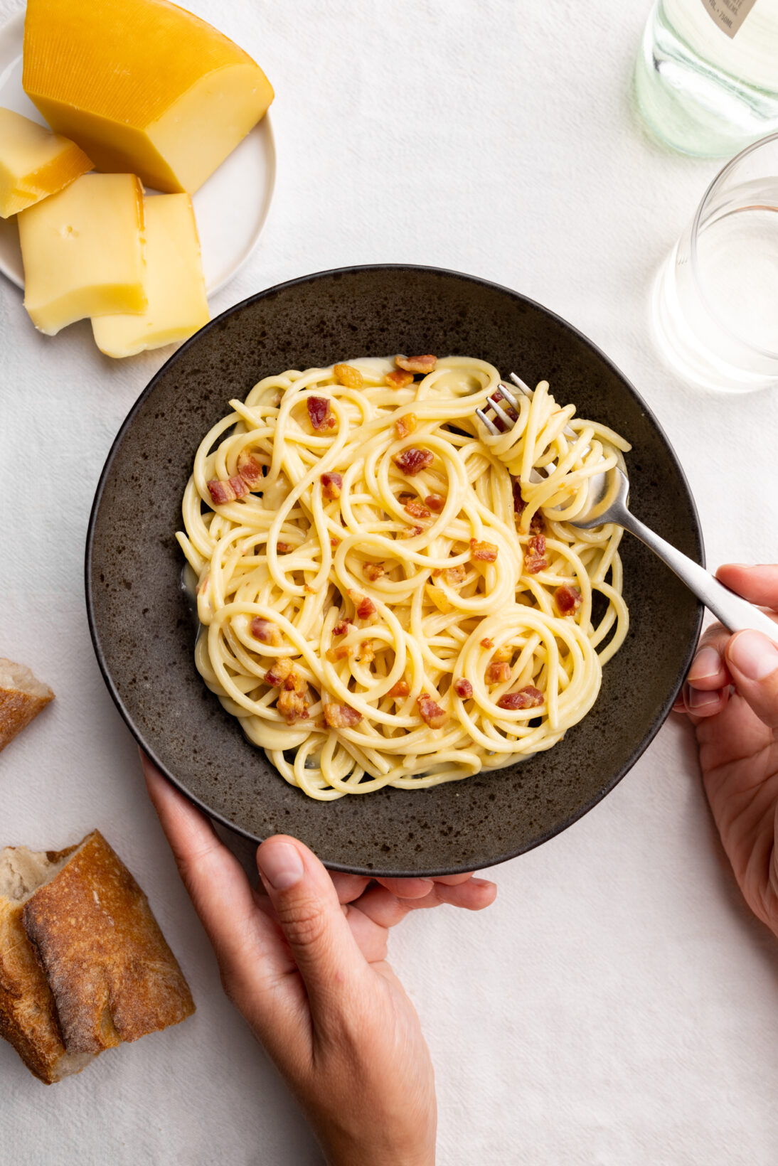 bowl of smoked gouda carbonara