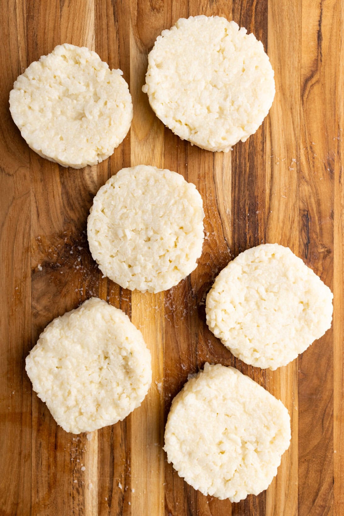 the leftover rice cut into discs