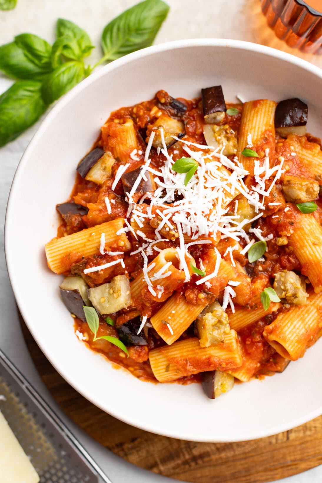 up close shot of pasta alla norma