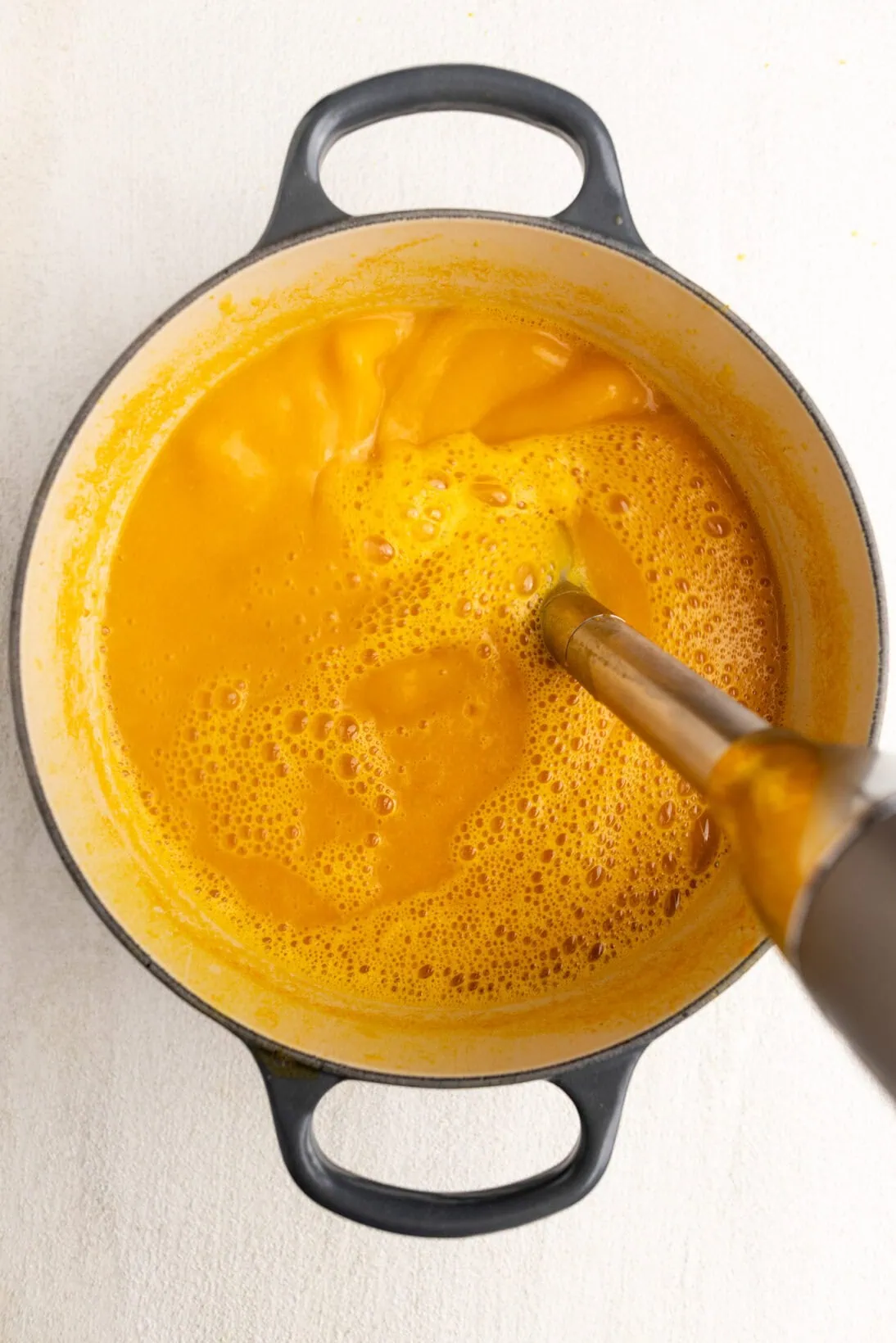step by step: blending the soup before adding in the lentils.
