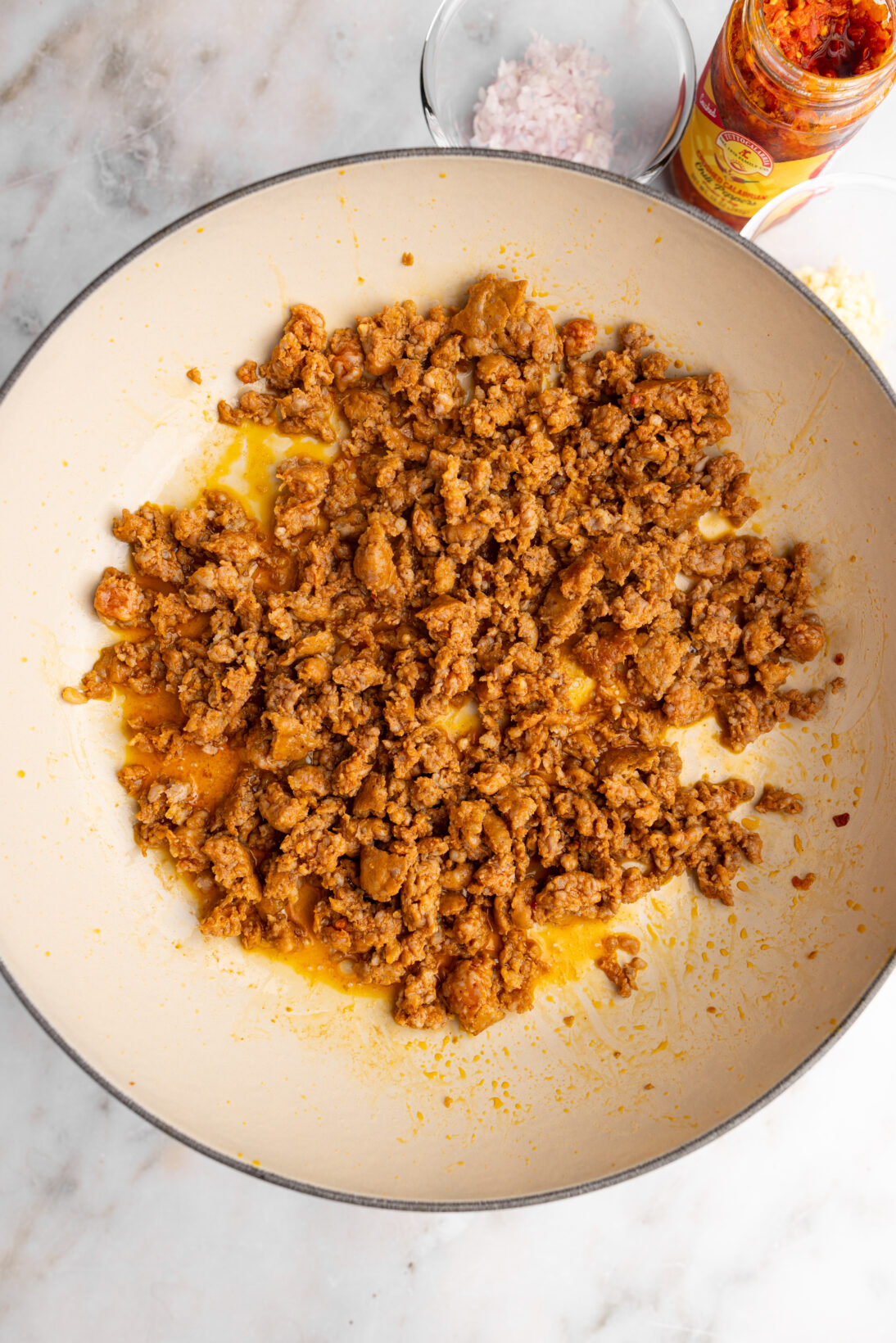 step by step: searing the sausage.