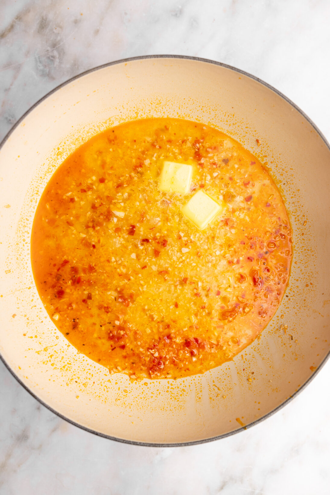 step by step: reducing the wine with butter.