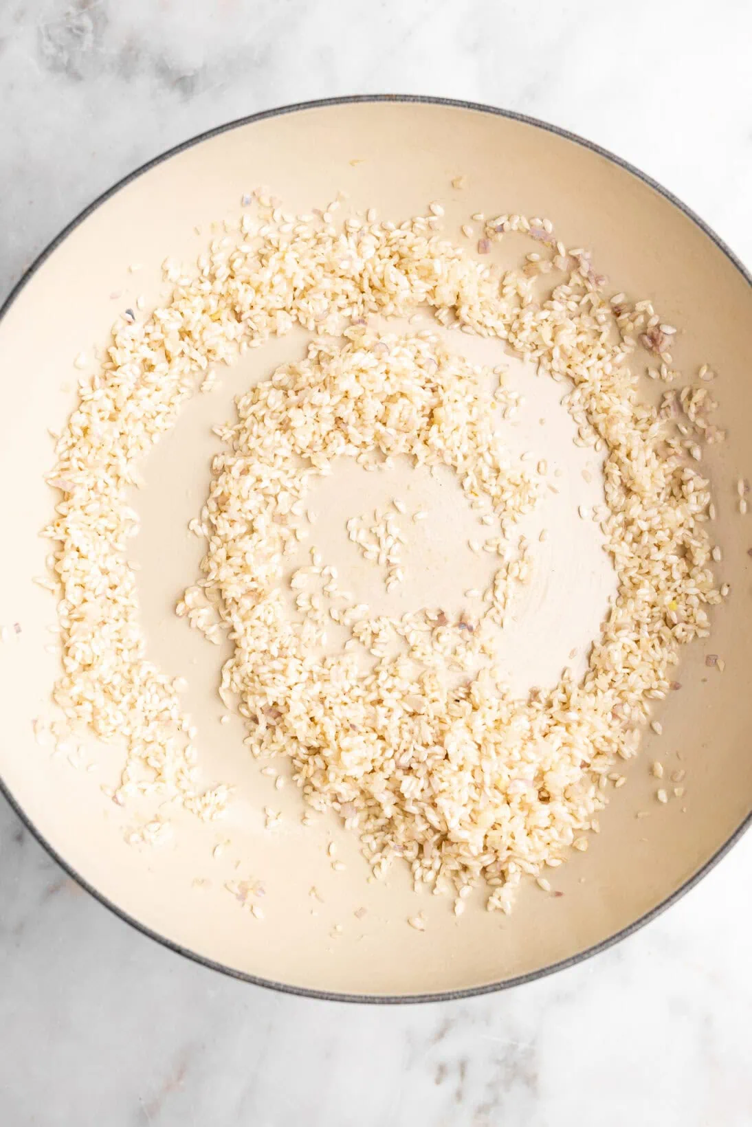 step by step: toasting the arborio rice