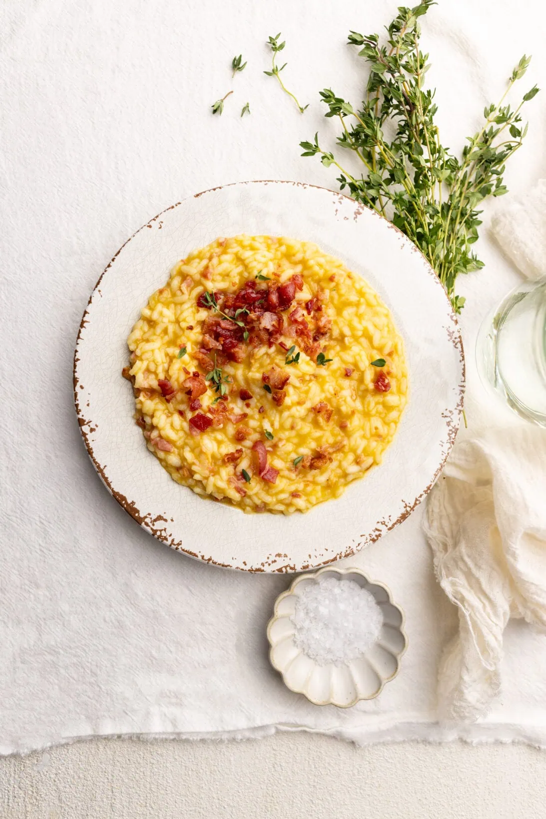 bowl of creamy bacon pumpkin risotto.