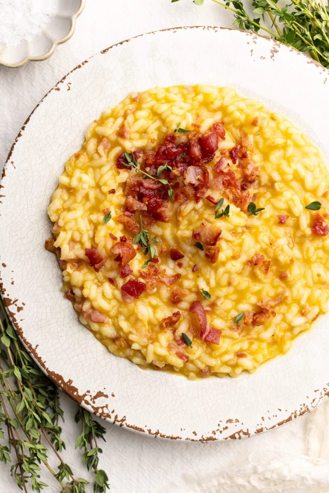 bowl of creamy bacon pumpkin risotto.