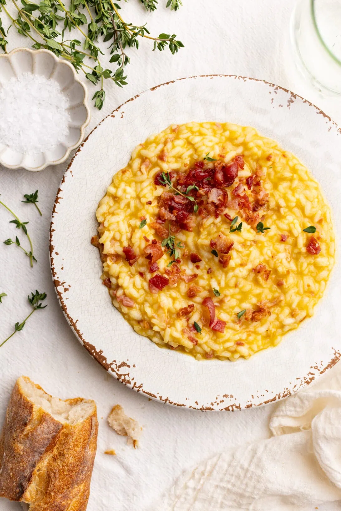 bowl of creamy bacon pumpkin risotto.