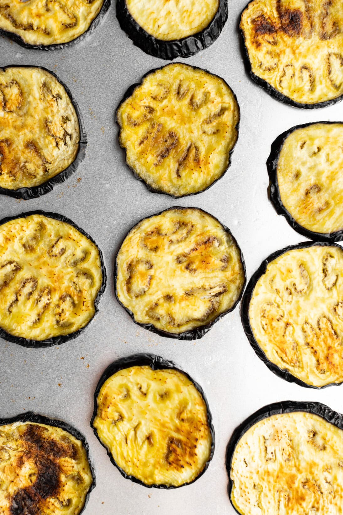 roasted eggplant on a sheet tray