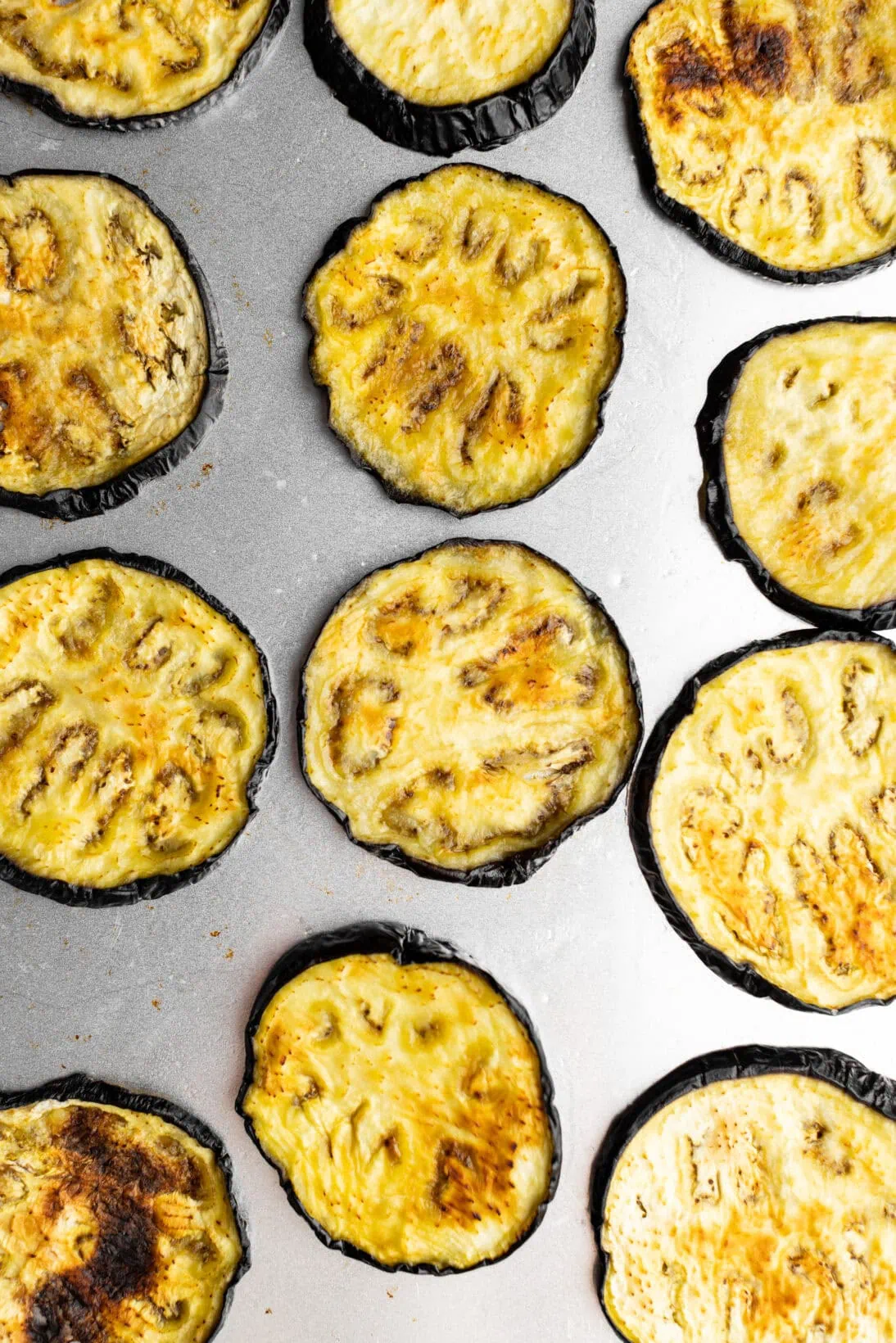 roasted eggplant on a sheet tray