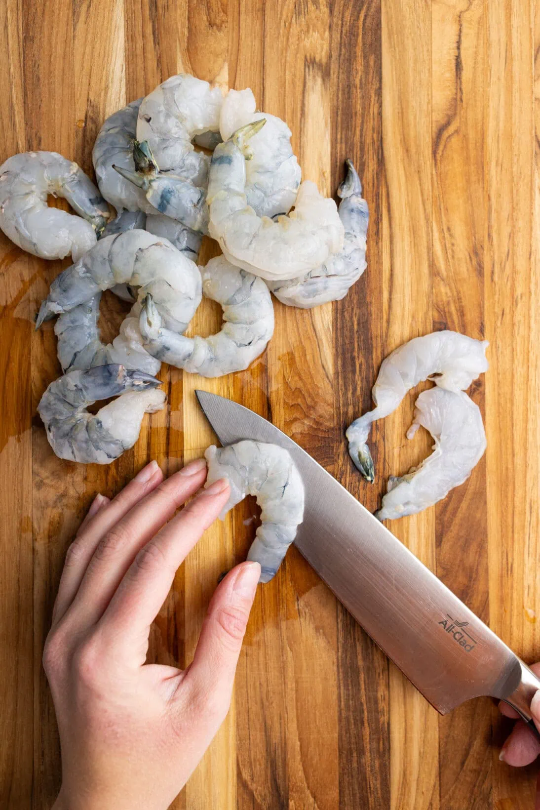 cutting shrimp.
