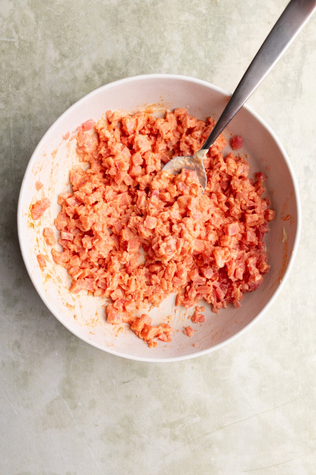 spicy tuna mixed for the sushi tacos