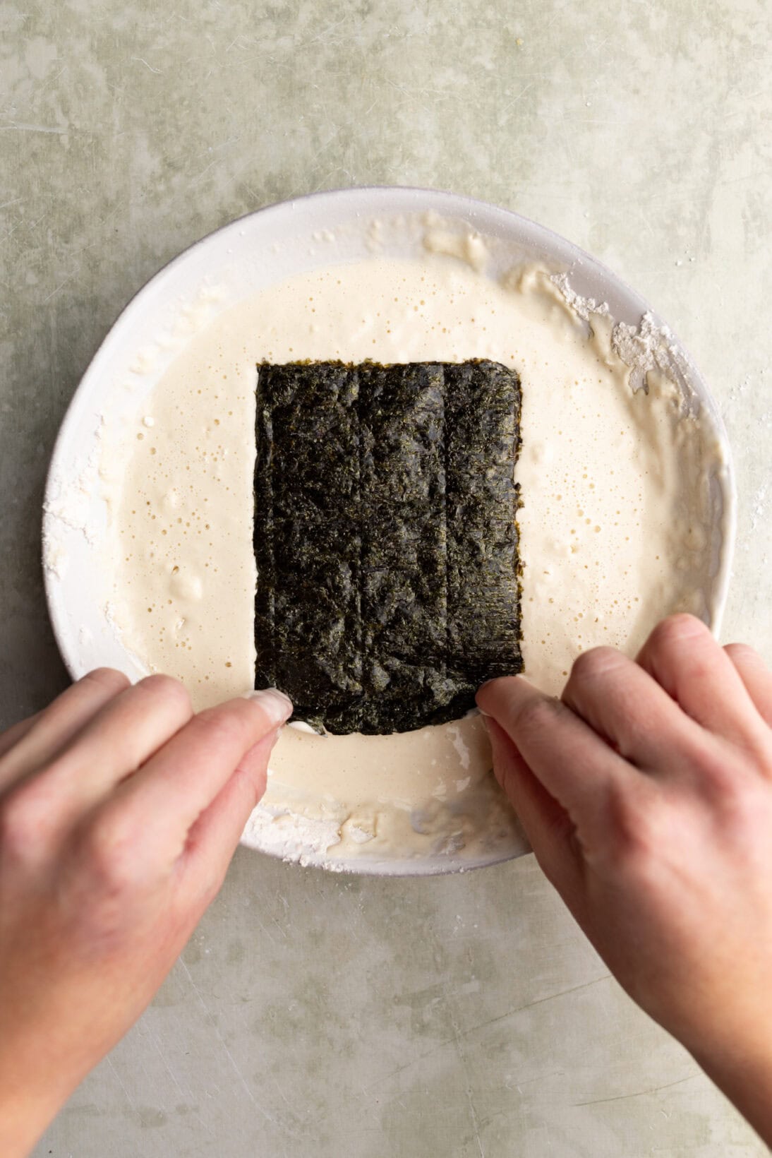 coating nori sheets in tempura